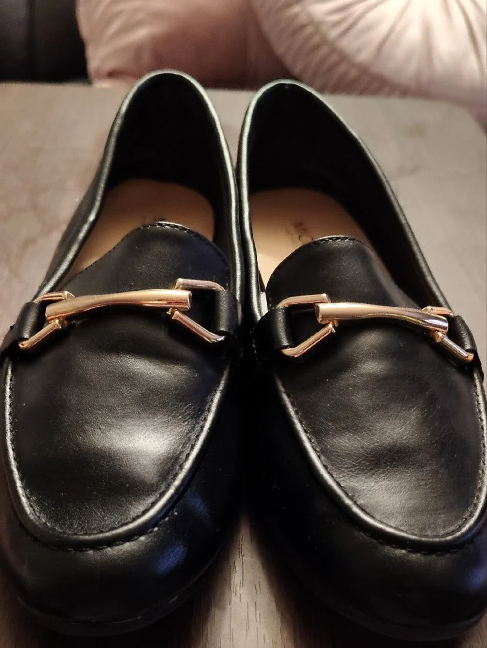 Michael Kors Black Leather Loafers with Gold-Tone Bit